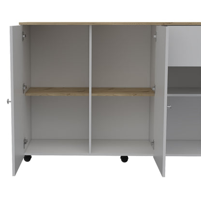 White and Natural 54" Rolling Kitchen Island With Storage - Loft&Timber