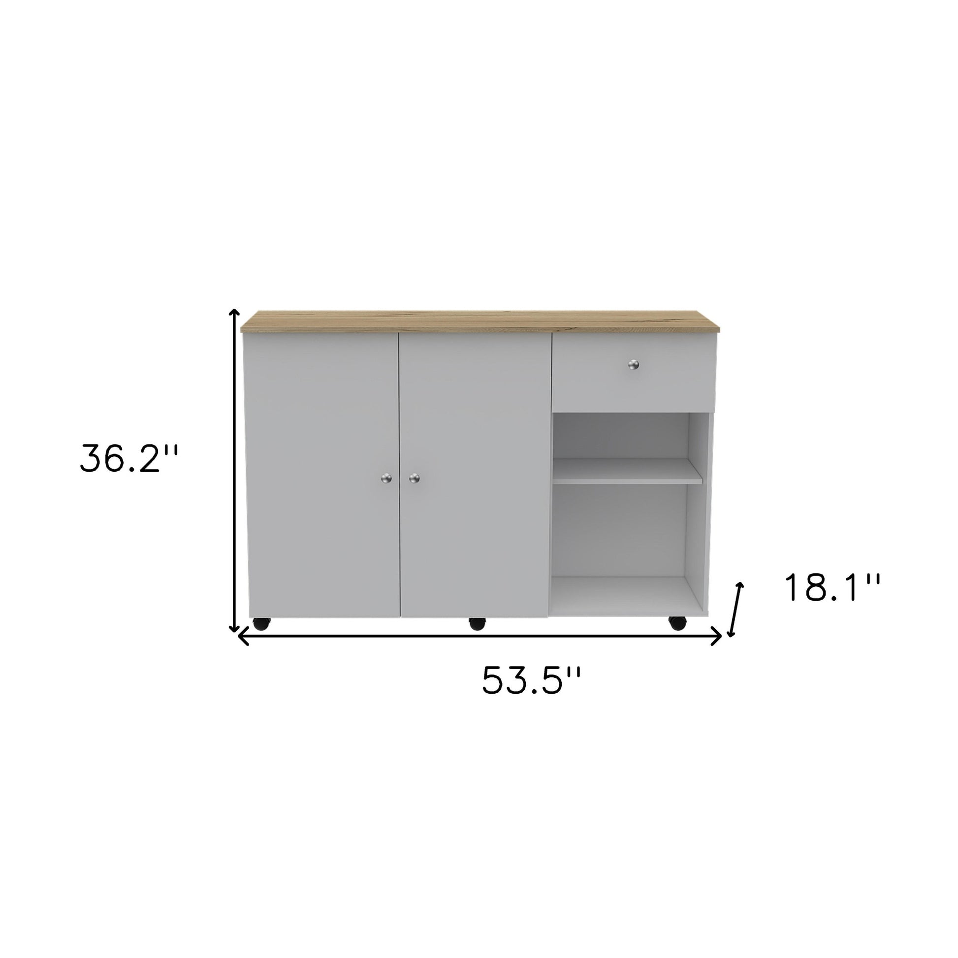 White and Natural 54" Rolling Kitchen Island With Storage - Loft&Timber