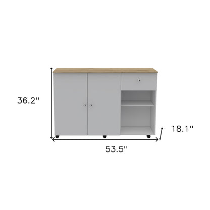 White and Natural 54" Rolling Kitchen Island With Storage - Loft&Timber
