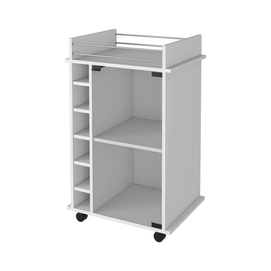 White Rolling Bar Cart With Wine Storage - Loft&Timber