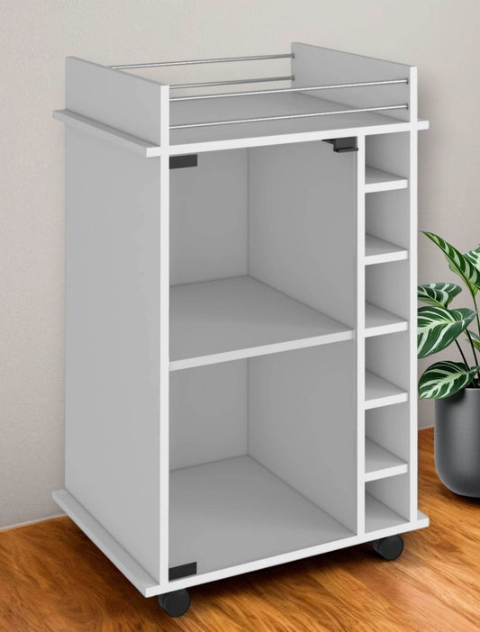 White Rolling Bar Cart With Wine Storage - Loft&Timber