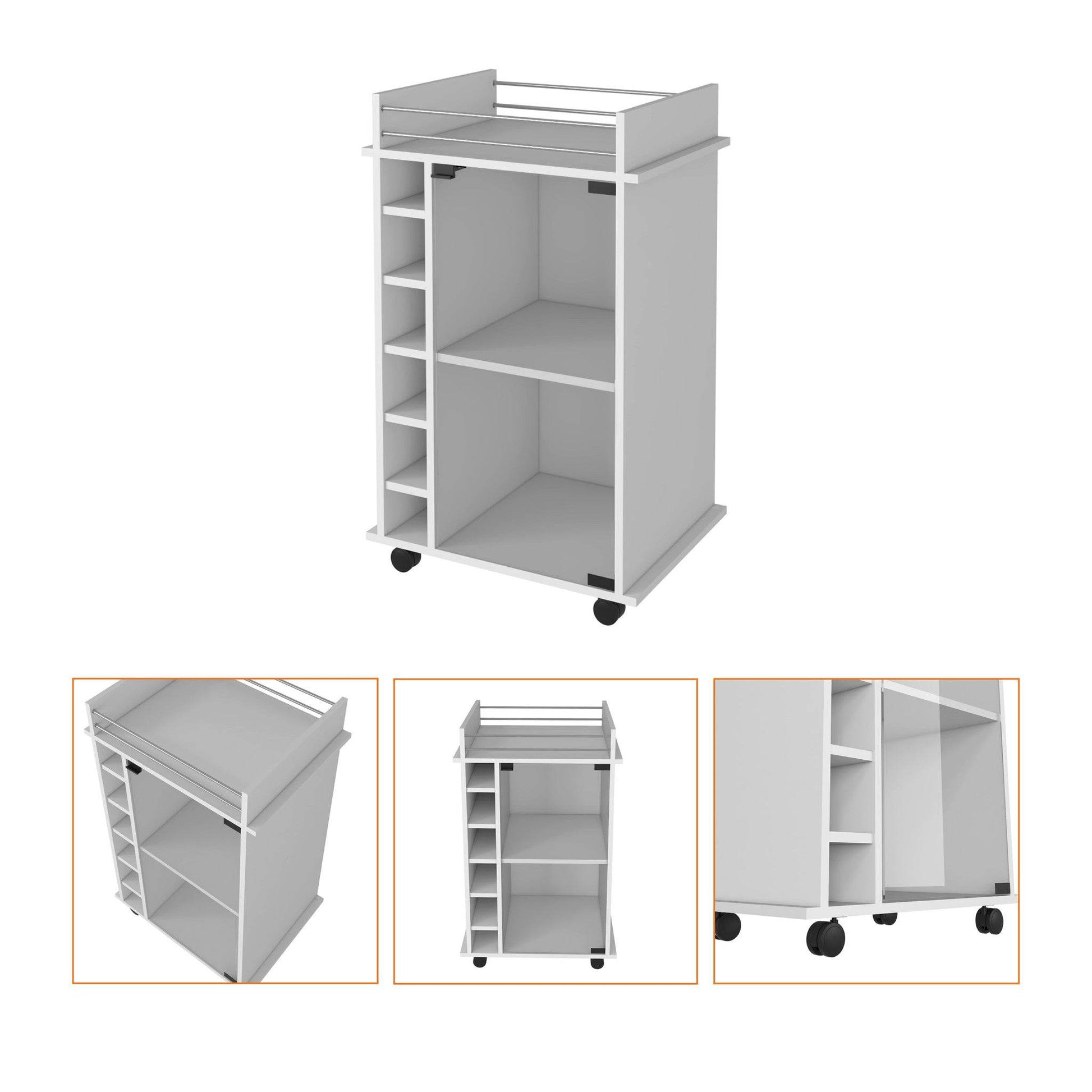 White Rolling Bar Cart With Wine Storage - Loft&Timber