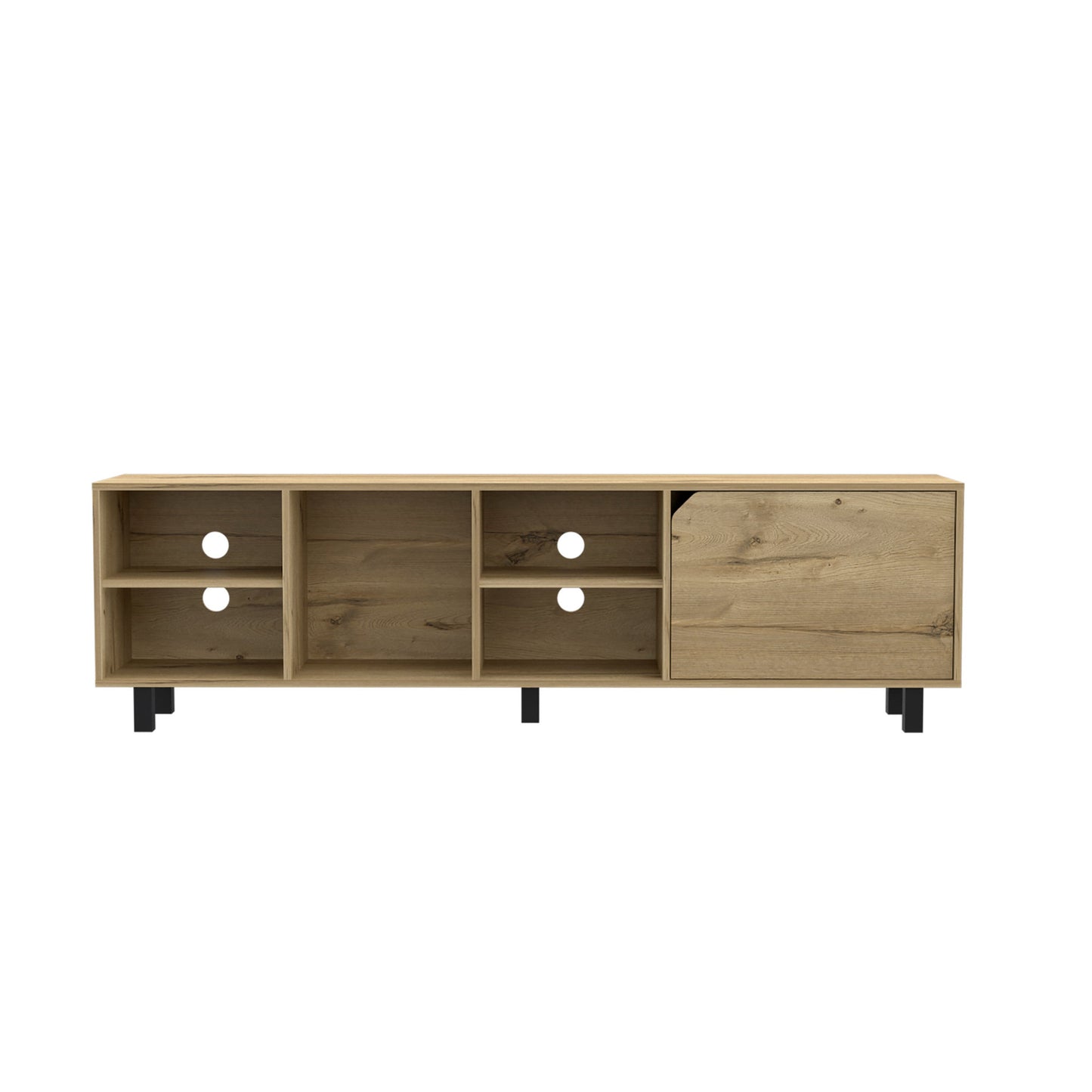 71" Natural Wood Enclosed and Open Storage TV Stand-1