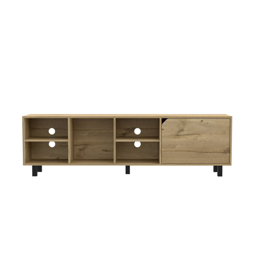 71" Natural Wood Enclosed and Open Storage TV Stand-1
