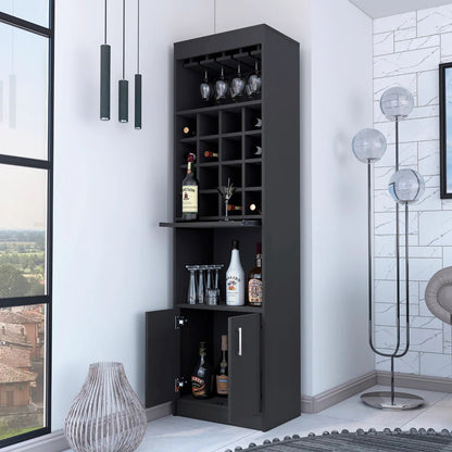 24" Black Bar Cabinet With Eighteen Shelves - Loft&Timber