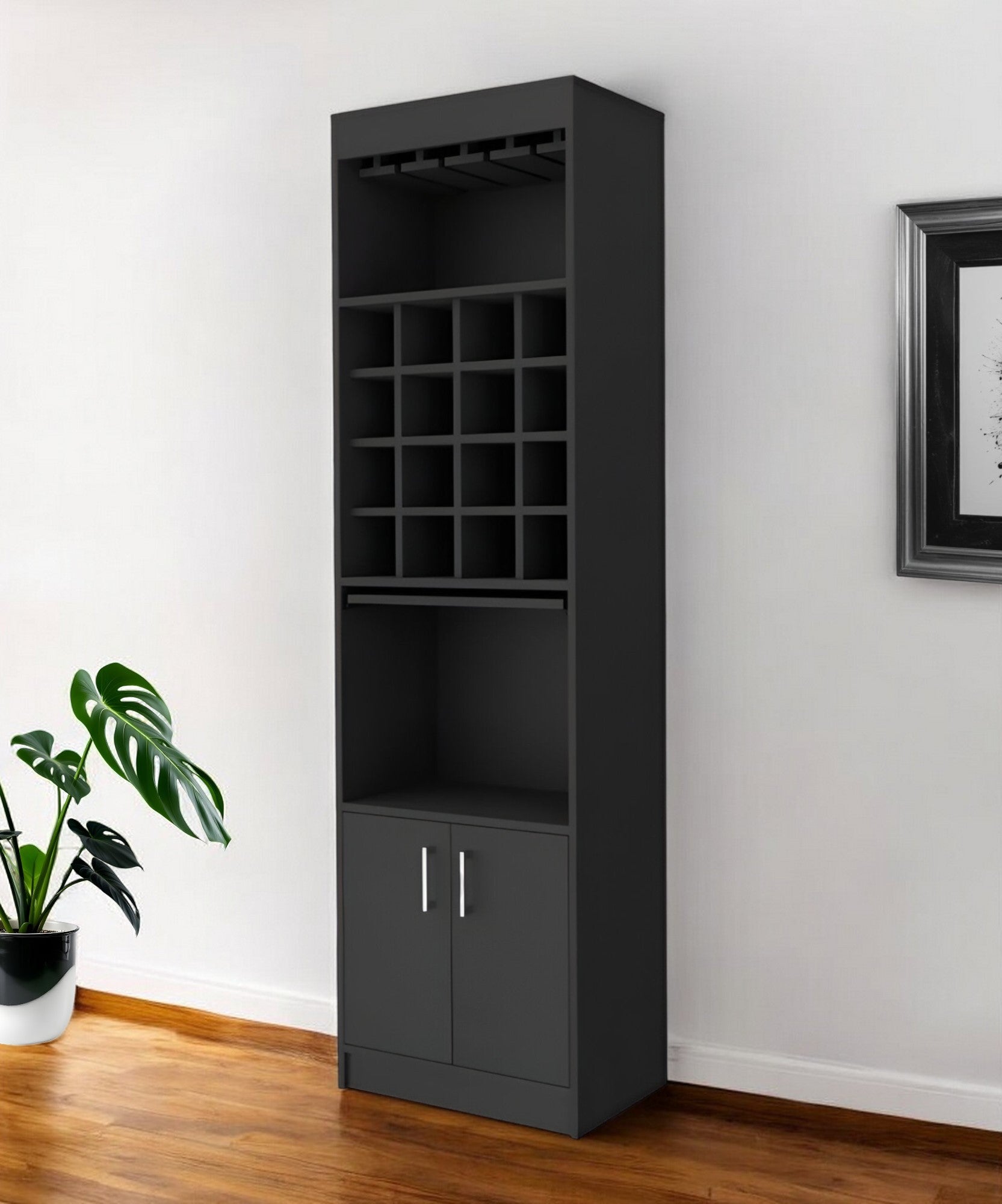 24" Black Bar Cabinet With Eighteen Shelves - Loft&Timber