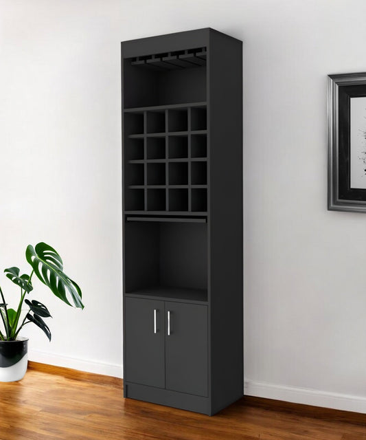 24" Black Bar Cabinet With Eighteen Shelves - Loft&Timber