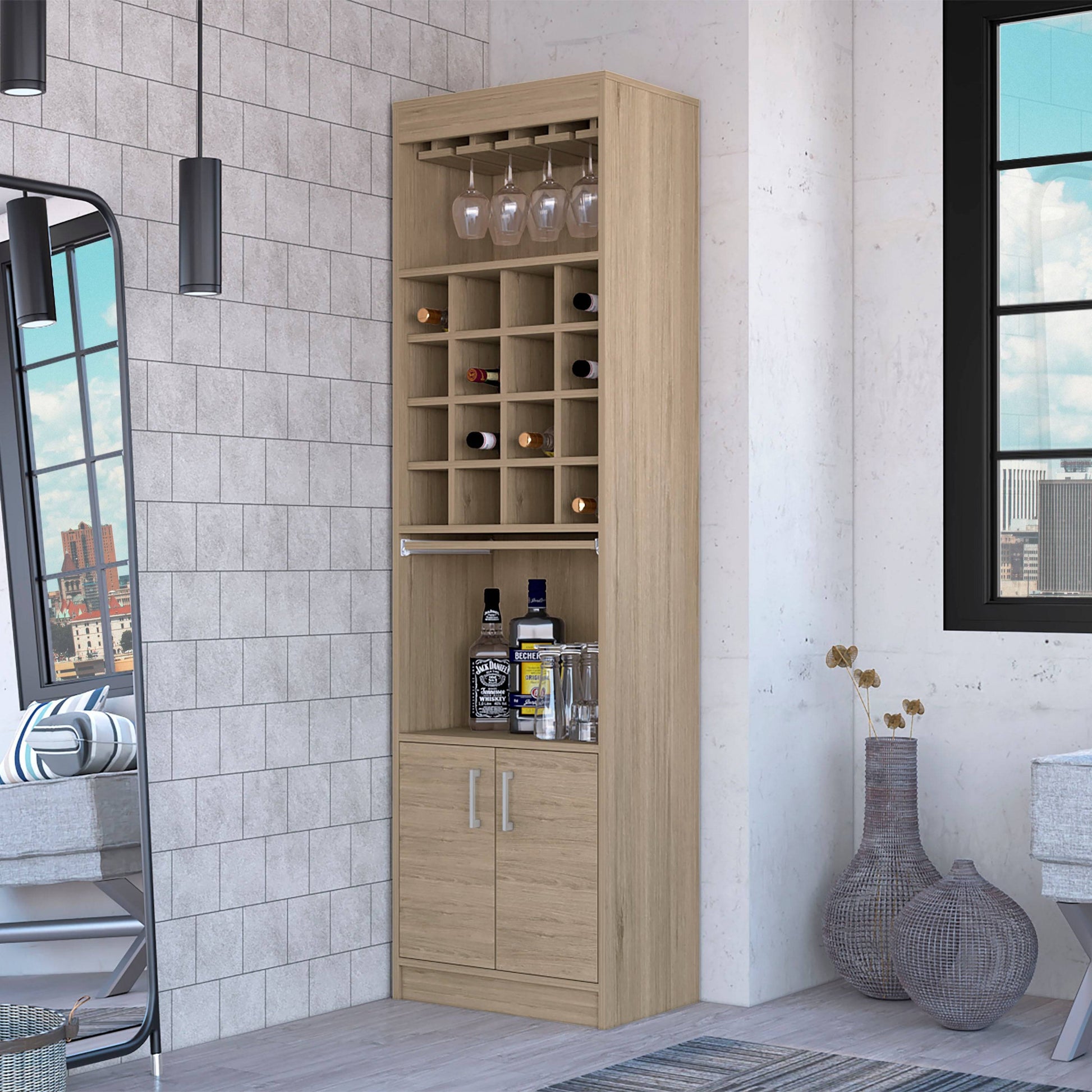 24" Natural Bar Cabinet With Eighteen Shelves - Loft&Timber