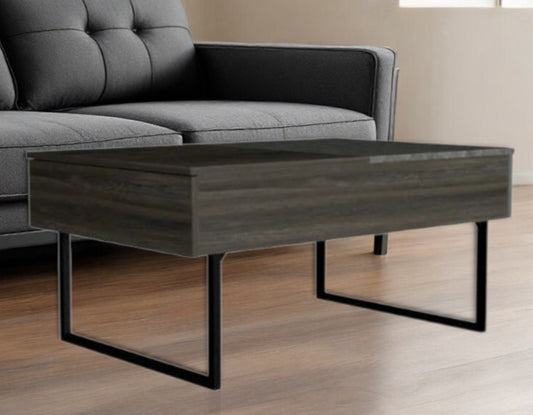 39" Espresso And Black Metal Lift Top Coffee Table With Drawer - Loft&Timber