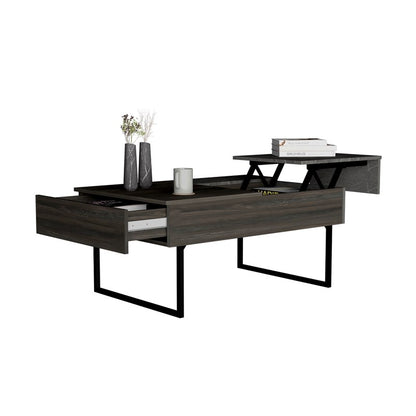 39" Espresso And Black Metal Lift Top Coffee Table With Drawer - Loft&Timber