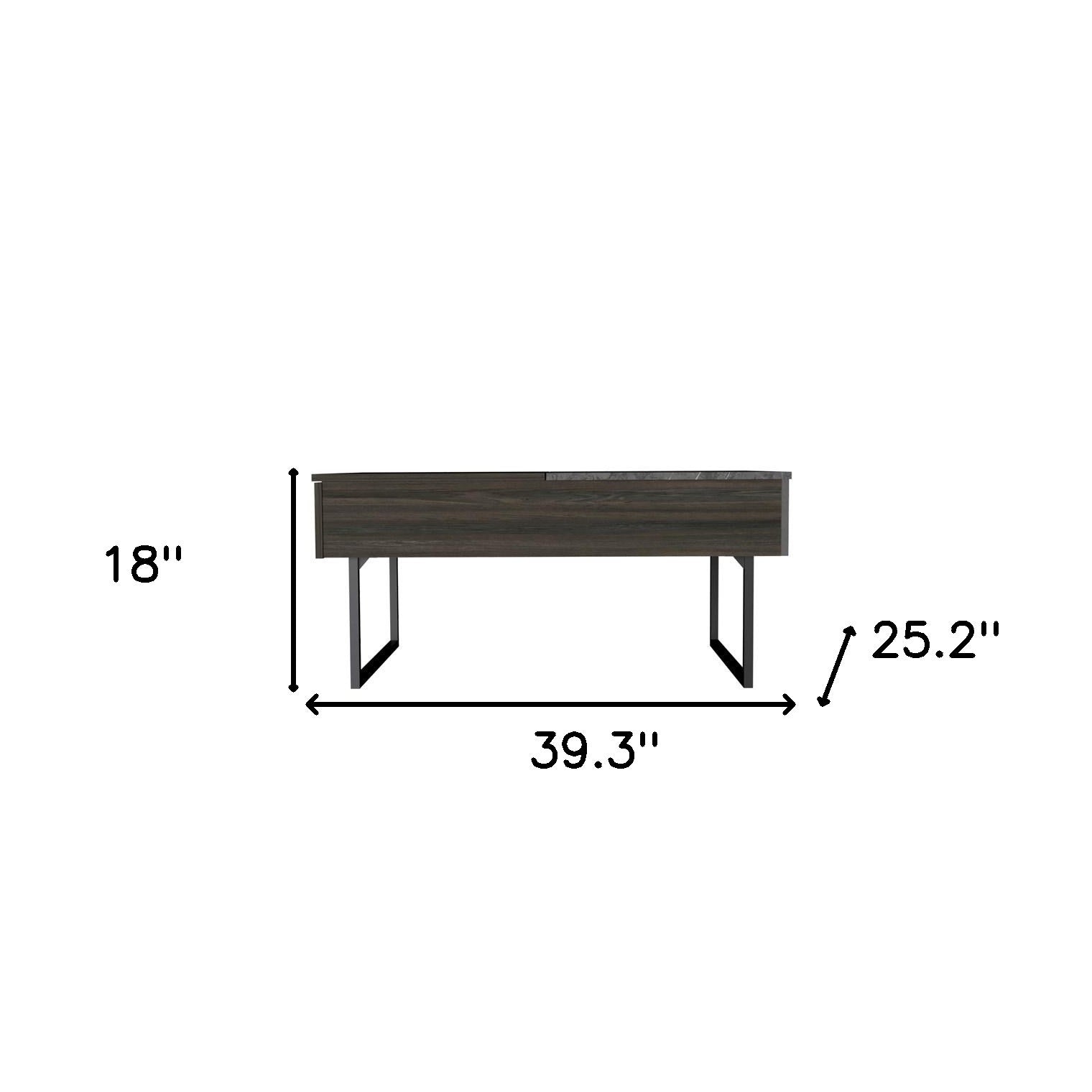 39" Espresso And Black Metal Lift Top Coffee Table With Drawer - Loft&Timber