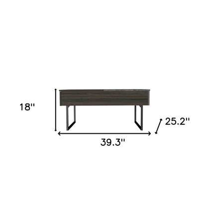 39" Espresso And Black Metal Lift Top Coffee Table With Drawer - Loft&Timber