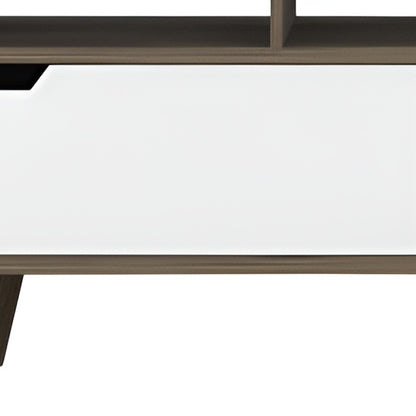 54" Brown And White Particle Board Open Shelving TV Stand-3