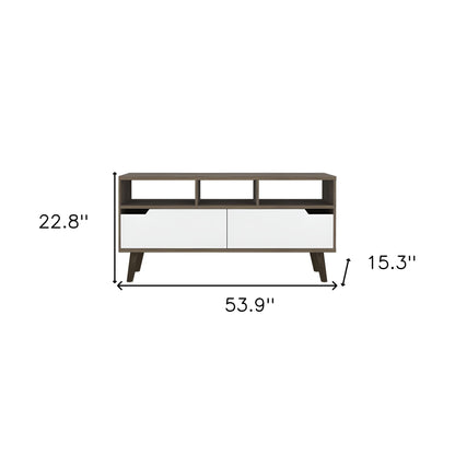 54" Brown And White Particle Board Open Shelving TV Stand-5