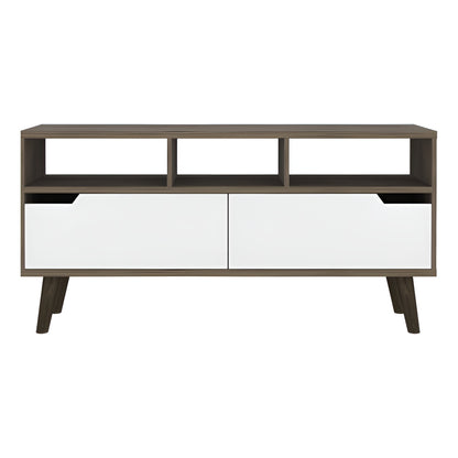 54" Brown And White Particle Board Open Shelving TV Stand-0