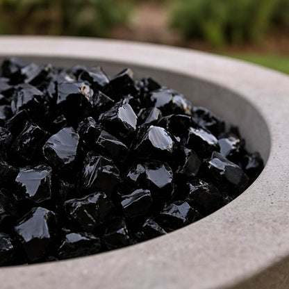 Black Round Reflective Fire Pit Glass - Loft&Timber