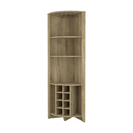 71" Light Brown Wood Corner Bar Cabinet - Loft&Timber