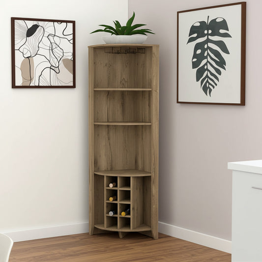 71" Light Brown Wood Corner Bar Cabinet - Loft&Timber