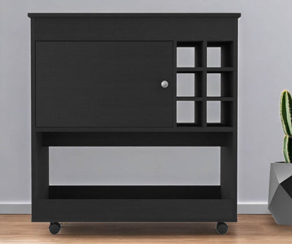 Black Rolling Bar Cart With Wine Storage - Loft&Timber