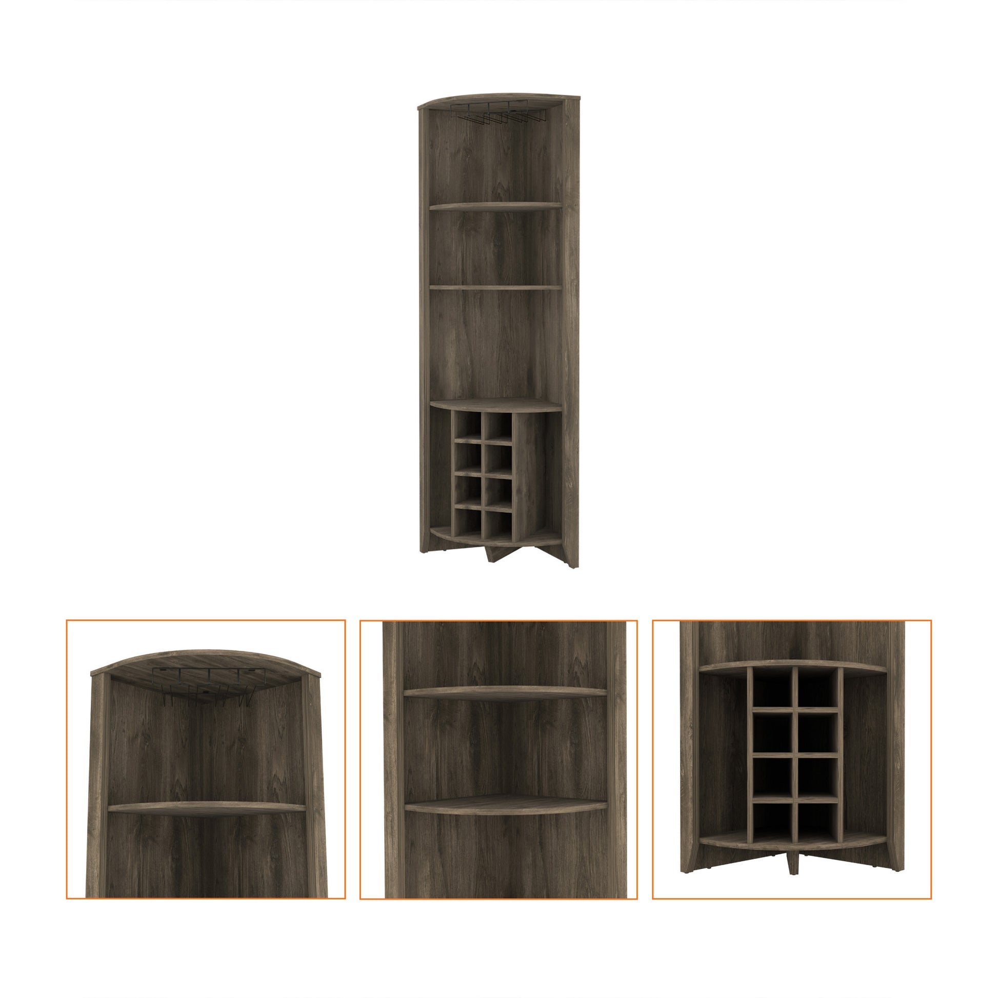 71" Dark Brown Wood Corner Bar Cabinet - Loft&Timber