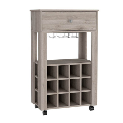 Light Gray Rolling Bar Cart With Wine Storage - Loft&Timber