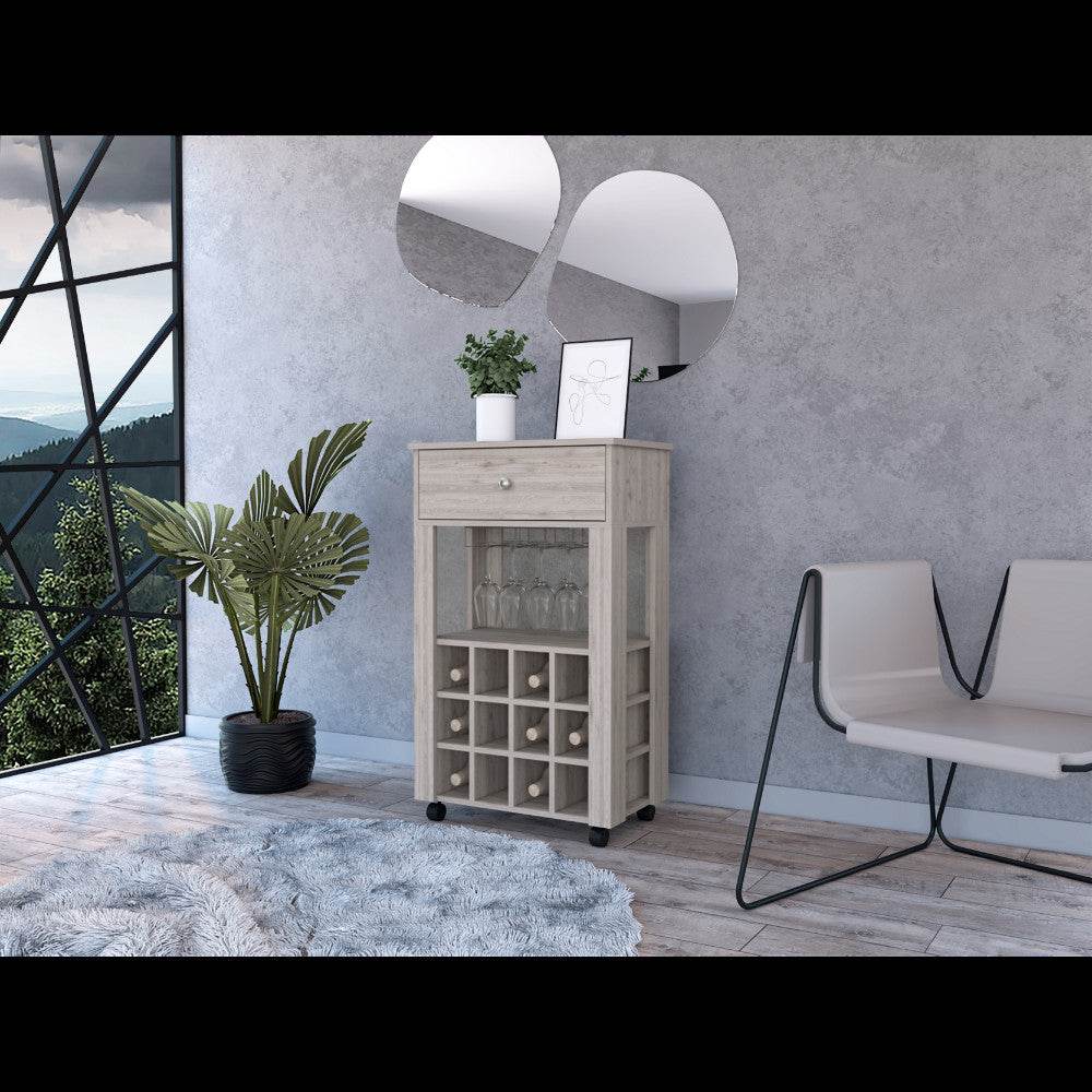 Light Gray Rolling Bar Cart With Wine Storage - Loft&Timber