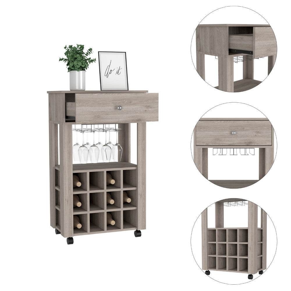 Light Gray Rolling Bar Cart With Wine Storage - Loft&Timber