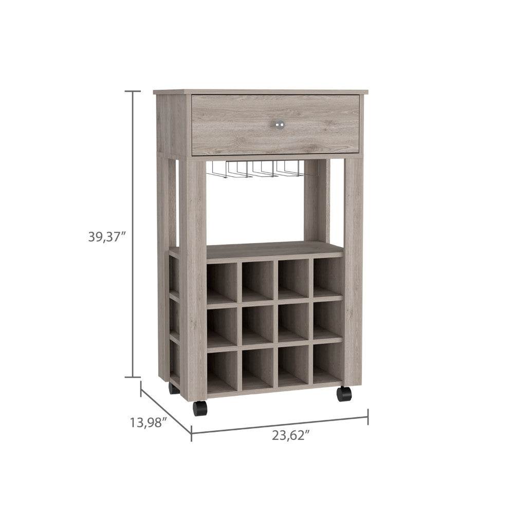 Light Gray Rolling Bar Cart With Wine Storage - Loft&Timber