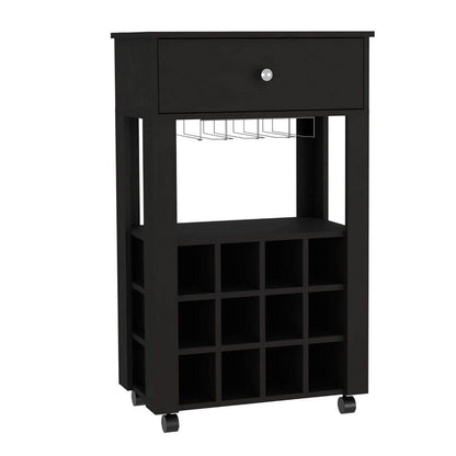Black Rolling Bar Cart With Wine Storage - Loft&Timber