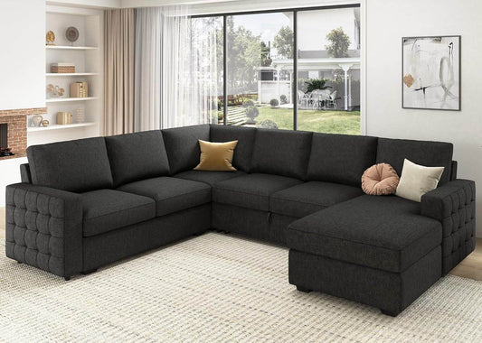 Sectional Sleeper Sofa with Pull Out Bed, Reversible Sectional in Dark Grey - Loft&Timber