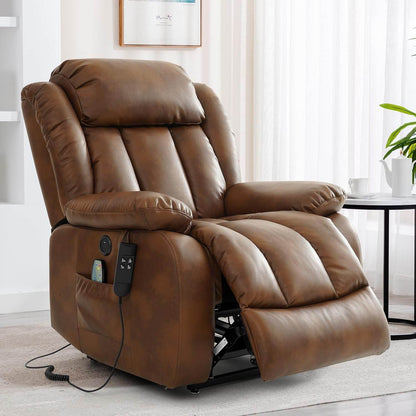 Dual Motor Large Power Lift Recliner Chair Recliners for Elderly, Infinite Position Recliner Chair with Heat and Massage, Breathable Leather(Ochre) - Loft&Timber