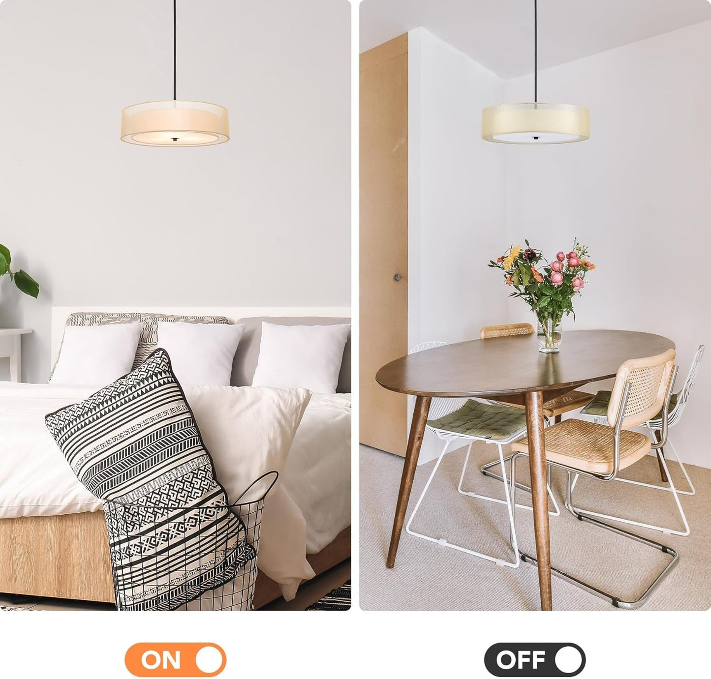 20" Black Drum Pendant Light 3-Light Fabric - Loft&Timber