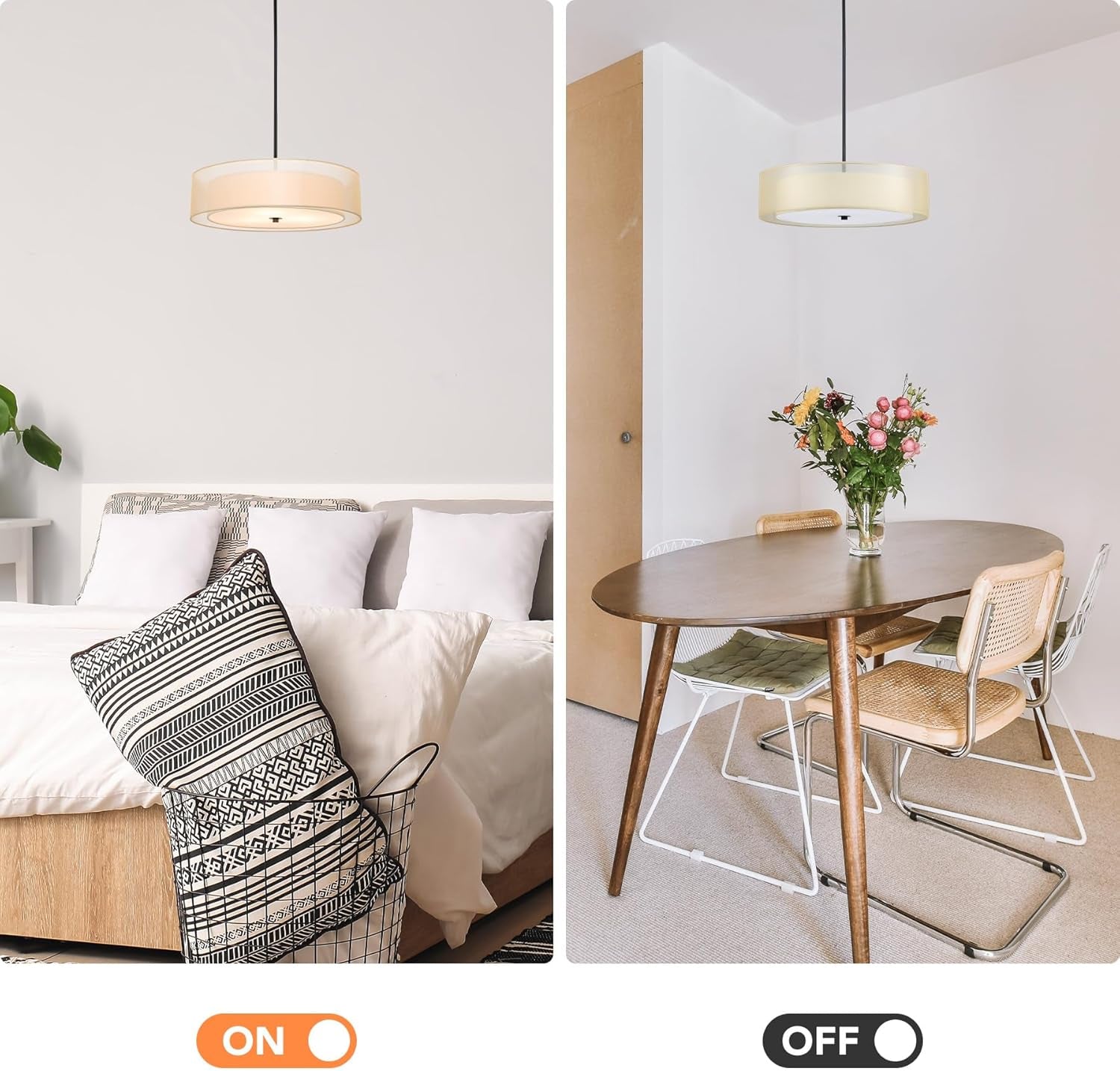 20" Black Drum Pendant Light 3-Light Fabric - Loft&Timber