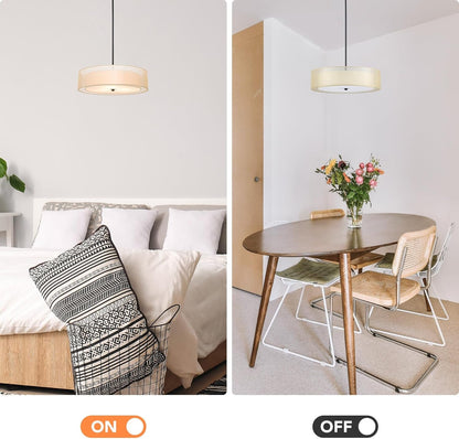 20" Black Drum Pendant Light 3-Light Fabric - Loft&Timber