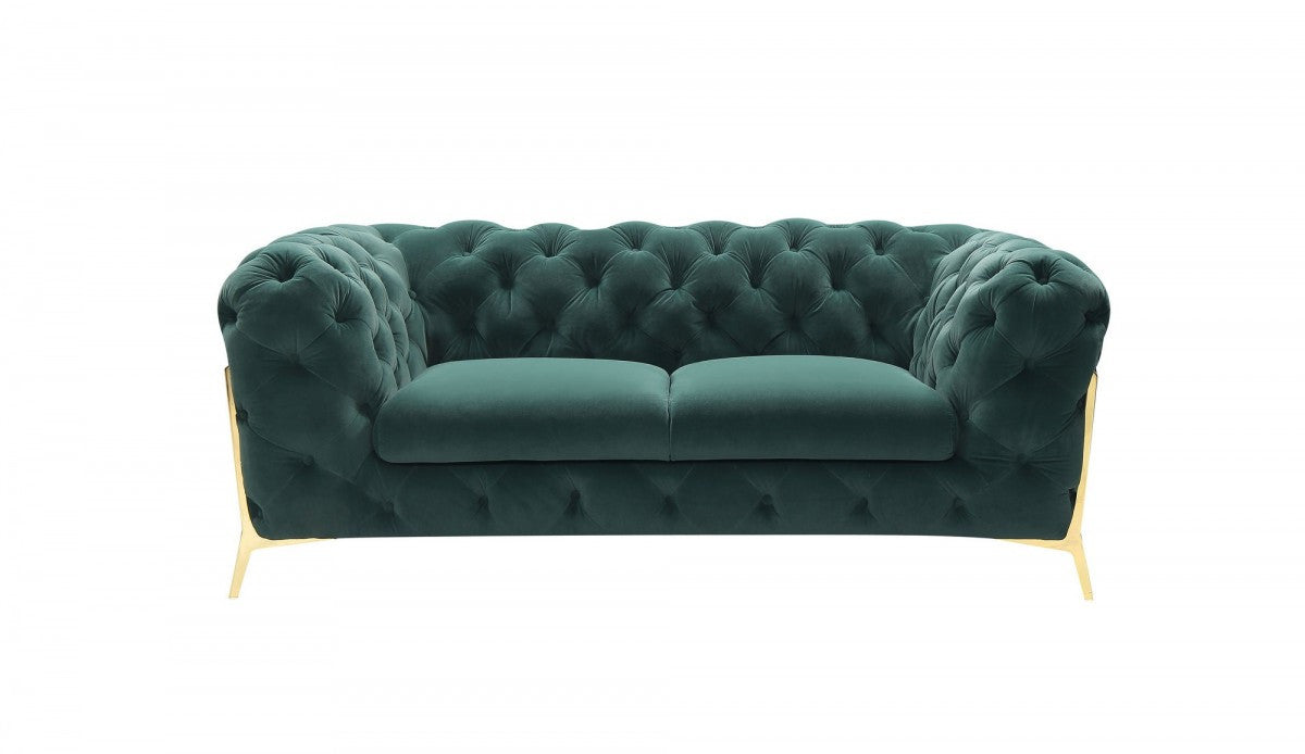 74" Emerald And Gold Velvet Loveseat - Loft&Timber