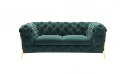 74" Emerald And Gold Velvet Loveseat - Loft&Timber