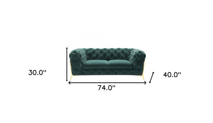 74" Emerald And Gold Velvet Loveseat - Loft&Timber