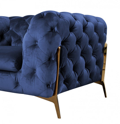 74" Blue And Gold Velvet Loveseat - Loft&Timber