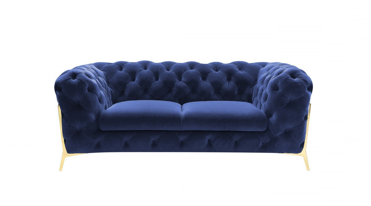 74" Blue And Gold Velvet Loveseat - Loft&Timber