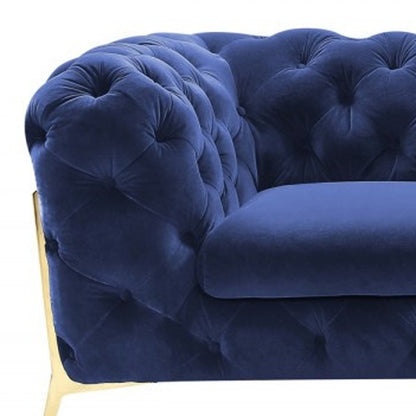 74" Blue And Gold Velvet Loveseat - Loft&Timber