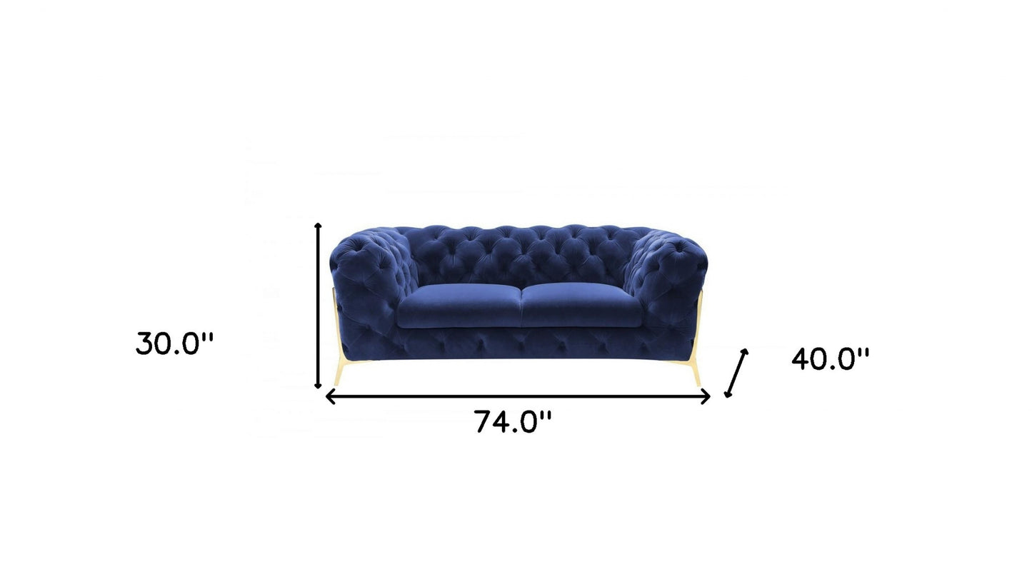 74" Blue And Gold Velvet Loveseat - Loft&Timber