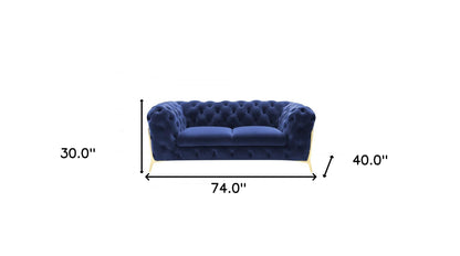 74" Blue And Gold Velvet Loveseat - Loft&Timber