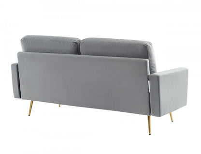 72" Gray Velvet Sofa With Brass Legs-4