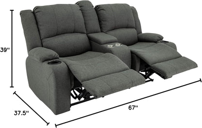 Charles Powered Double RV Wall Hugger Recliner Sofa | RV Loveseat | RV Furniture | Cloth (Fossil, 67")-2