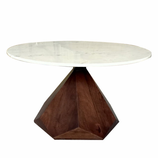 32" Brown And White Solid Wood and Marble Geo Coffee Table - Loft&Timber