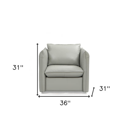 36" Gray And Silver Genuine Leather Swivel Lounge Chair - Loft&Timber