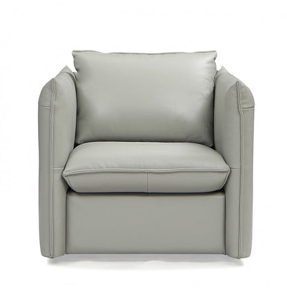 36" Gray And Silver Genuine Leather Swivel Lounge Chair - Loft&Timber