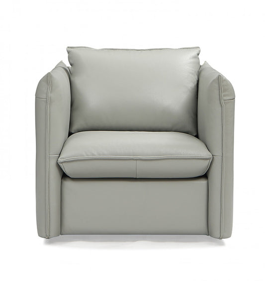 36" Gray And Silver Genuine Leather Swivel Lounge Chair - Loft&Timber