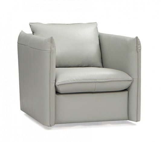 36" Gray And Silver Genuine Leather Swivel Lounge Chair - Loft&Timber