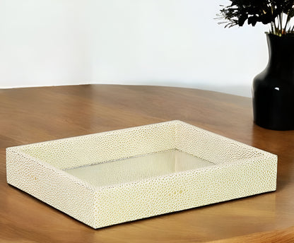 10" White and Gold Rectangular Wood Handmade Serving Tray - Loft&Timber
